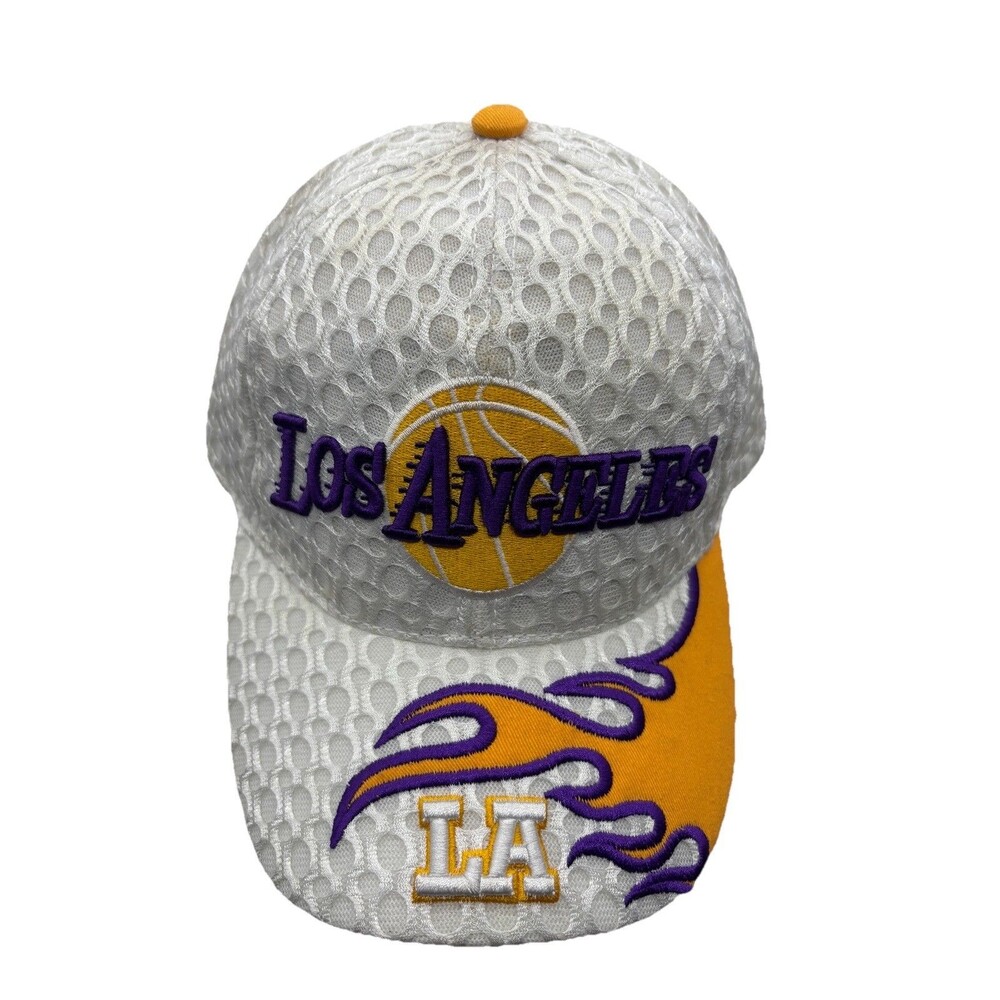 Vintage Los Angeles Basketball Hat Cap White Mesh Flame Sam's Headwear Strapback